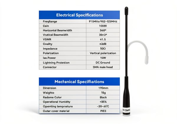 Meshnology 915MHz LoRa Antenna 19cm Soft Whip SMA Male 10dBi Gain-5