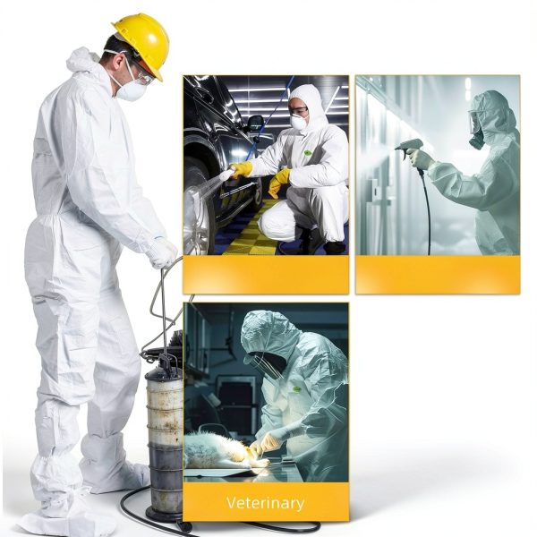 Disposable Coveralls, Protective Suit with Elastic Cuffs, Hood, Zip Front Opening for Spray Paint Chemical Industrial-4