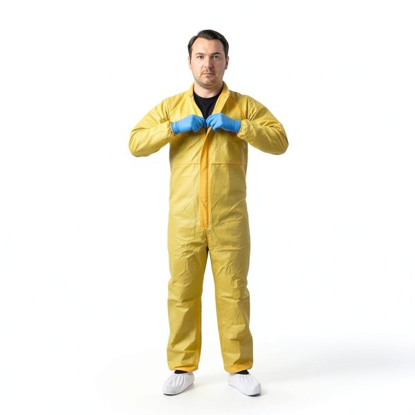 Tiger Tough Yellow Hazmat Suit Disposable - Chemical Protective Coveralls with Hood, PPE Paint Suit, Cleaning Jumpsuit-5