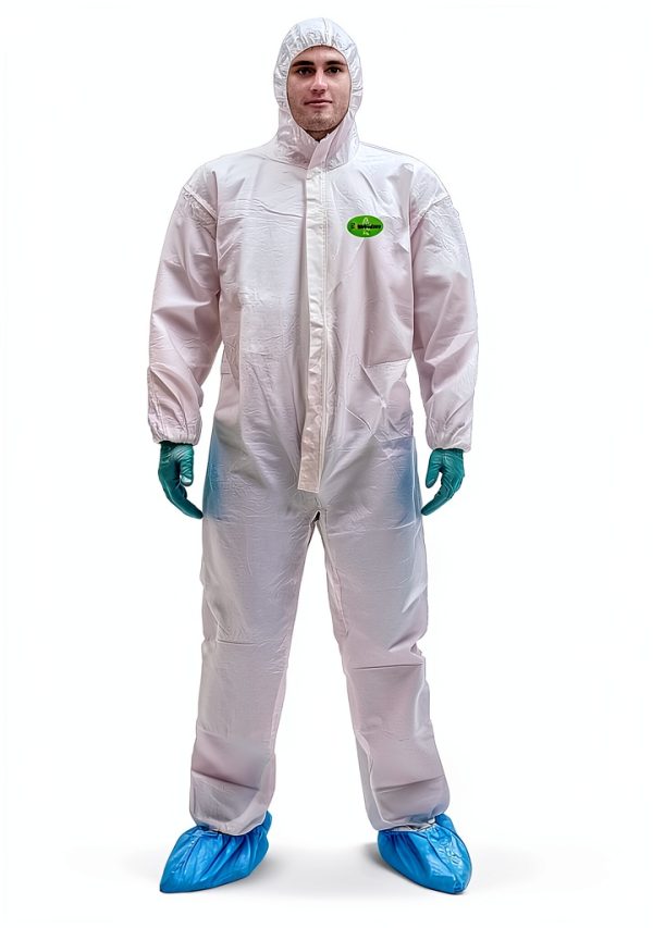 Disposable Coveralls, Protective Suit with Elastic Cuffs, Hood, Zip Front Opening for Spray Paint Chemical Industrial-0