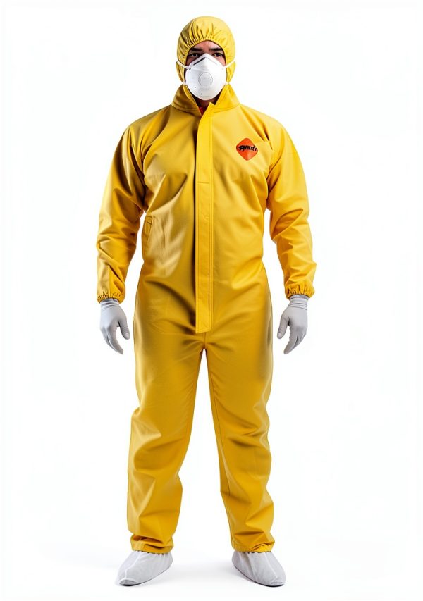 Tiger Tough Yellow Hazmat Suit Disposable - Chemical Protective Coveralls with Hood, PPE Paint Suit, Cleaning Jumpsuit-0