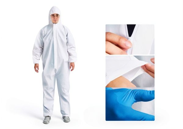 Hazmat Suit TrelaCo 5‑Set Coveralls Hood Shoe Cover and Glove L White-2