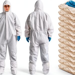 Hazmat Suit TrelaCo 5‑Set Coveralls Hood Shoe Cover and Glove L White-0