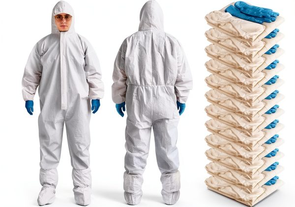 Hazmat Suit TrelaCo 5‑Set Coveralls Hood Shoe Cover and Glove L White-0