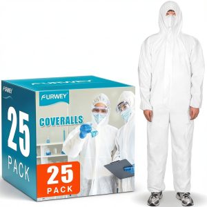 Hazmat Suits 25PACK Disposable Coveralls by FURWEY Waterproof XL-0