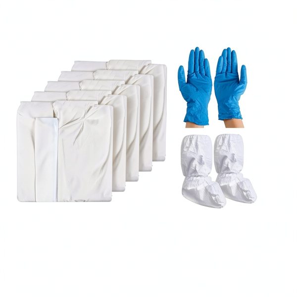 Hazmat Suit TrelaCo 5‑Set Coveralls Hood Shoe Cover and Glove L White-1